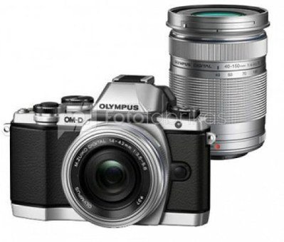 Sisteminis fotoaparatas OLYMPUS OM-D E-M10 + 14-42mm f/3.5-5.6 II ED EZ + 40-150mm f/4-5.6 ED R (Sidabrinis)