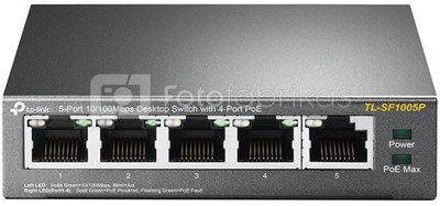 TP-LINK Switch TL-SF1005P Unmanaged, Desktop, 10/100 Mbps (RJ-45) ports quantity 5, PoE ports quantity 4, Power supply type External