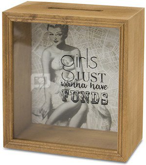 Taupyklė medinė su stiklu "Girls just wanna have fands" 20 x 18 x 7 cm 117001ddm