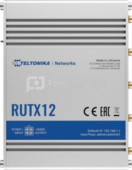 Teltonika Dual LTE Cat 6 Router RUTX12 802.11ac, 867 Mbit/s, 10/100/1000 Mbit/s, Ethernet LAN (RJ-45) ports 4, Mesh Support No, MU-MiMO Yes, 4G, Antenna type 4xSMA for LTE, 2xRP-SMA for WiFi, 1xRP-SMA for Bluetooth, 1xSMA for GNNS, 1 x USB A