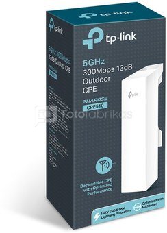 TP-LINK 5GHz 300Mbps 13dBi Outdoor CPE CPE510 802.11n, 300 Mbit/s, 10/100 Mbit/s, Ethernet LAN (RJ-45) ports 1, Antenna type 1xInternal