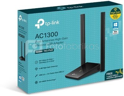 TP-LINK Archer T4U Plus 400+867 Mbit/s, Antenna type 2× External 5 dBi High Gain Antennas, USB 3.0