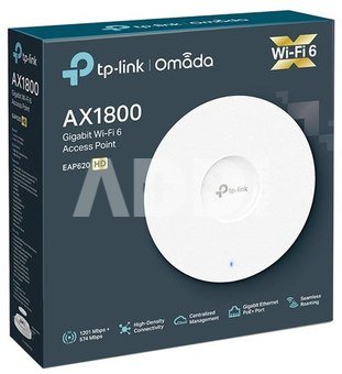 TP-LINK TP-Link EAP620 AX1800 Ceiling Mount WiFi 6 Access Point EAP620 802.11ax 1201+574 Mbit/s 10/100/1000 Mbit/s Ethernet LAN (RJ-45) ports 1 MU-MiMO Yes Antenna type Internal PoE in
