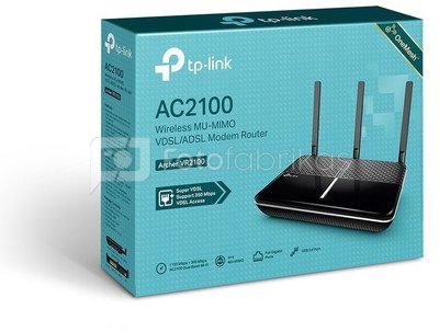 TP-LINK Wireless MU-MIMO VDSL/ADSL Modem Router  Archer VR2100 802.11ac, Ethernet LAN (RJ-45) ports 3, MU-MiMO Yes, No mobile broadband, 1xUSB