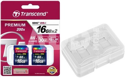 Transcend Bundle 2x SDHC 16GB Class 10 +Card Case