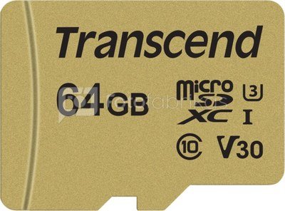 TRANSCEND 64GB UHS-I U3 GOLD MICROSD W. ADAPT