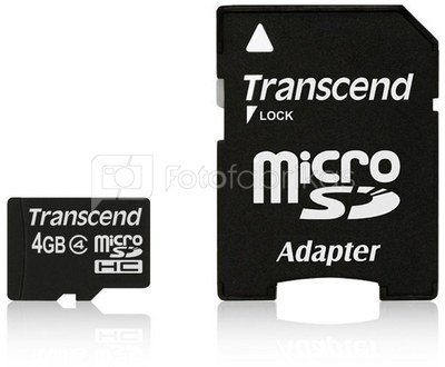 Transcend MicroSDHC 4GB + Adapteris