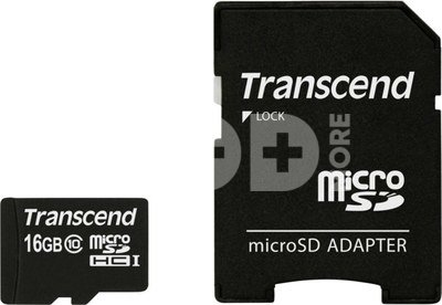 Transcend MicroSDHC 16GB + Adapteris / Class 10