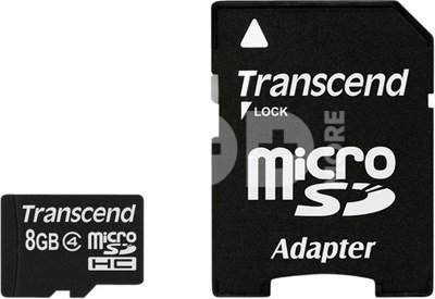 Transcend MicroSDHC 8GB + Adapteris / Class 4