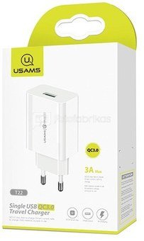 USAMS Charger T22 18W QC 3.0 with USB-C kable