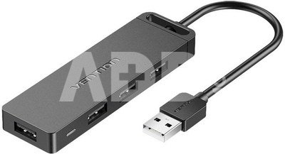USB 2.0 4-Port Hub with Power Adapter Vention CHMBB 0.15m, Black
