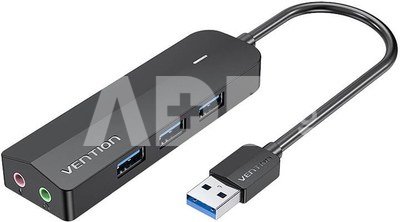 USB 3.0 3-Port Hub with Sound Card and Power Adapter Vention CHIBB 0.15m Black