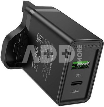 USB(A+C) Wall Charger Vention FBBB0-UK (18W/20W) UK Black