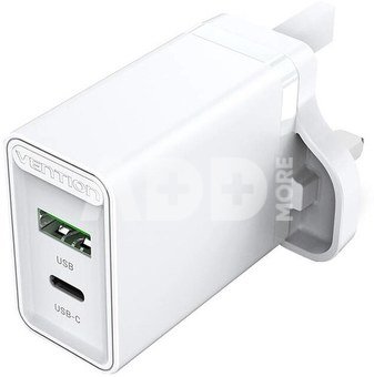 USB(A+C) Wall Charger Vention FBBW0-UK (18W/20W) UK White