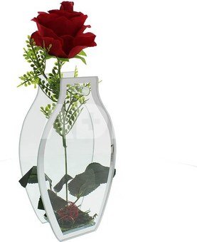 Vaza dekoratyvinė stiklinė su raudona rože HE453 H:27 W:11,2 D:5 cm. psb