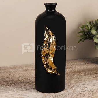 Vaza dekoruota aukso sp. plunksna juoda keramikinė H:26 W:9 D:10 cm HE1252 Viddo