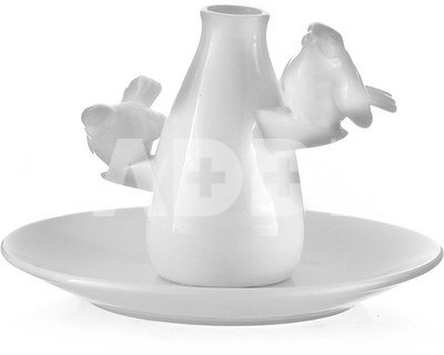 Vaza keramikinė balta su paukščiukais su lėkšte 871125288166