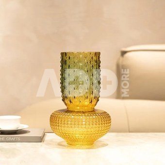 Vaza stiklinė geltonos sp. 32x21x13 cm HR-V027