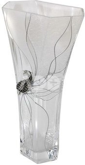 Vaza stiklinė matinė dekoruota metaliniu lapu 35x19x10 cm 88342