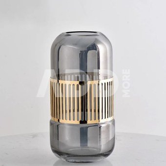 Vaza stiklinė pilkos/aukso sp. 13,2x25 cm HR-ZD05