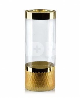 Vaza stiklinė skaidri su aukso spalvos žvyneliais 9x10x25 cm HTID3851