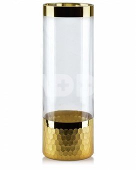 Vaza stiklinė skaidri su aukso spalvos žvyneliais 9x10x30 cm HTID3868