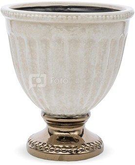 Vazonėlis ant kojelės kreminės/auksinės spalvos keramik. 16,5x15x15 cm 127419