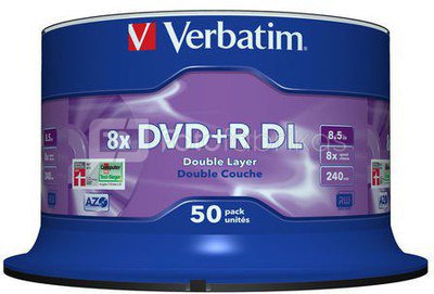 1x50 Verbatim DVD+R Double Layer 8x Speed, 8,5GB matt silver