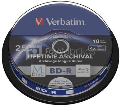1x10 Verbatim M-Disc BD-R BluRay 25GB 4x Speed Cakebox printable