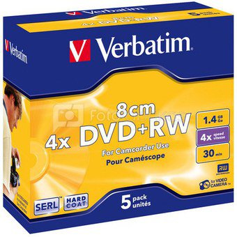 1x5 Verbatim DVD+RW 1,4GB JC 4x Speed, 8cm, matte silver