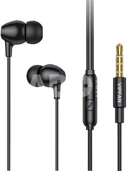 Vipfan M16 wired in-ear headphones, 3.5mm jack, 1m (black)