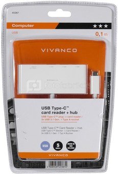 Vivanco memory card reader USB-C + hub 3-port (45387)