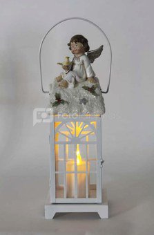 Žibintas žvakidė su angelu ant stogo 41,5x15x15,5 cm 112776 metalinis kld