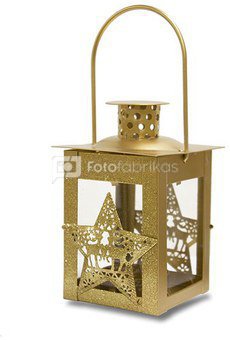 Žibintas-žvakidė su elniais metalinis aukso sp. 18x7,5x7,5 cm 110516 kld noakc