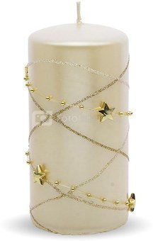 Žvakė kreminės spalvos cilindro formos su žvaigždutėmis 14x7x7 cm 125873 KLD