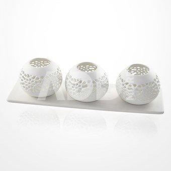 Žvakidė keramikinė ažūrinė 35x10.5x9cm balta O377Q Mascagni