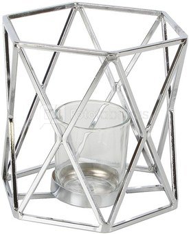 Žvakidė metalinė geometrinė H:16 W:15 D:17 cm HE758 sidabro spalvos išp.