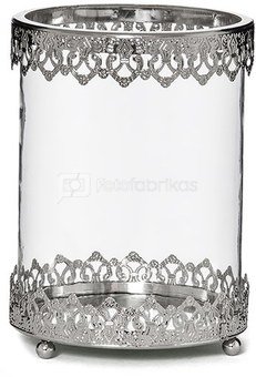 Žvakidė metalinė nikeliuota su stiklu cilindro formos 16,5x16,5x22 cm 10170-M