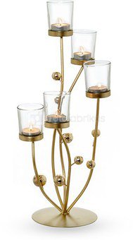 Žvakidė metalinė su stiklu aukso splv. 5 žv. D8662 18x18x46cm SAVEX