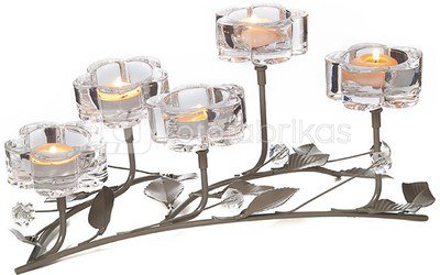 Žvakidė metalinė su stiklu skaidriu 5 žv. D7670 44x28x18.5cm SAVEX