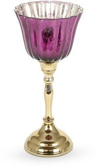 Žvakidė metalinė su stiklu violetinė h 27,5 cm SAVEX
