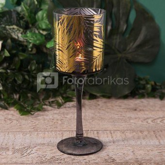 Žvakidė stiklinė dekoruota aukso palmėmis h 25cm 62502