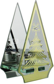 Žvakidė stiklinė eglutės formos H:17 W:10 D:6 cm XM1486 kld noakc