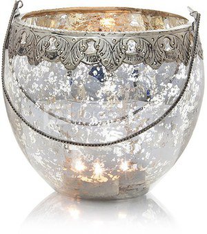 Žvakidė stiklinė sendinto stiklo su metalo dekoru GW-24662 19x19x17 SAVEX