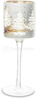 Žvakidė stiklinė skaidri baltos/auksinės sp. ant kojelės 25x9x9 cm 132919 KLD