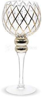 Žvakidė stiklinė skaidri su aukso spalvos detalėm 30x12x12 cm 129275