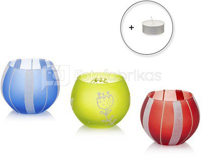 Žvakidė stiklinė su arbatine žvakute 10x8 cm 871125251903 (3 spalvų)
