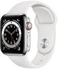 Apple Watch 6 GPS + Cellular 40mm Stainless Steel Sport Band, silver/white (M06T3EL/A)