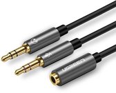 Audio AUX splitter UGREEN headphones + microphone to 3.5 mm mini jack cable, 28cm, aluminium (black)
