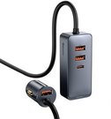 Baseus Share Together car charger with extension cord, 3x USB, USB-C, 120W (gray)